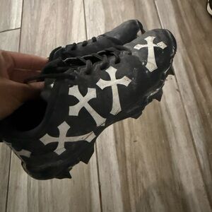 Nike Youth Football Custom Black Cleat Sneakers with White Cross Graphics